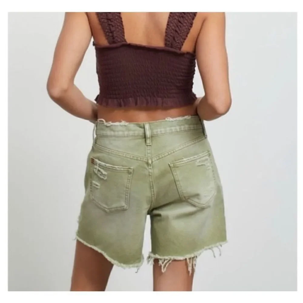 NWT BDG Urban Outfitters Jean Shorts Womens 26 Green Dropped High Waist Destroy
